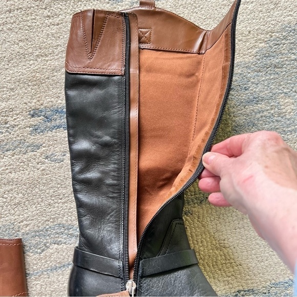 FRANCO SARTO BLACK BROWN TALL LEATHER BUCKLE RIDING BOOTS SIZE 7 LIKE NEW - Picture 2 of 8